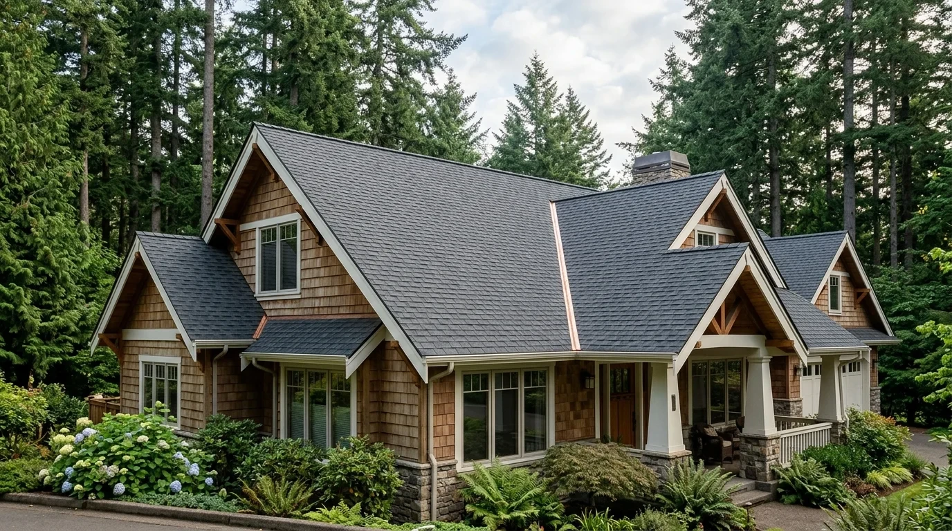 Pristine moss-free architectural shingle roof on Vancouver WA craftsman home