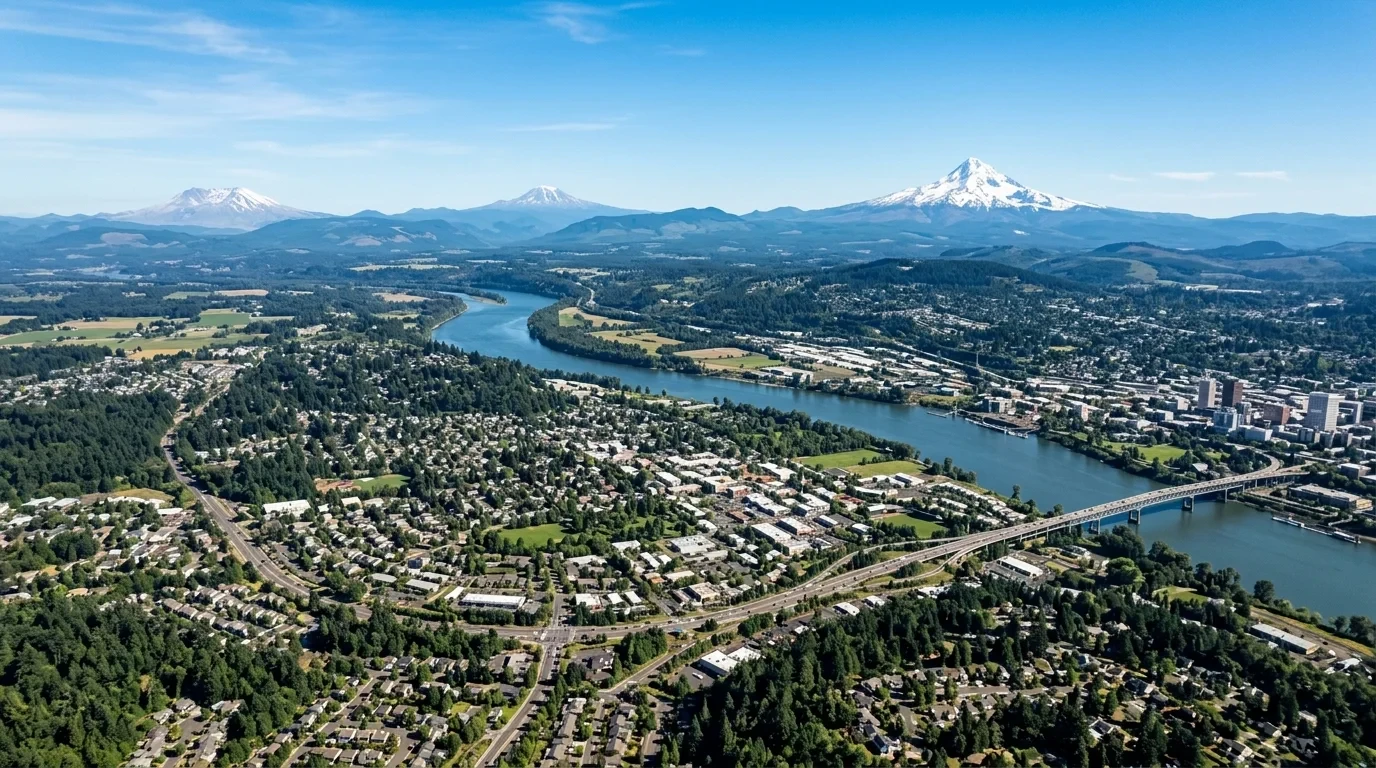 Clark County Washington Panoramic View - Vancouver, Columbia River, Mount Hood, and Countywide Service Areas
