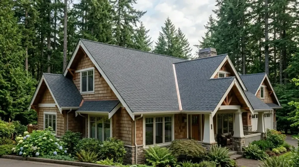 Pristine moss-cleared architectural shingle roof on Vancouver WA craftsman home