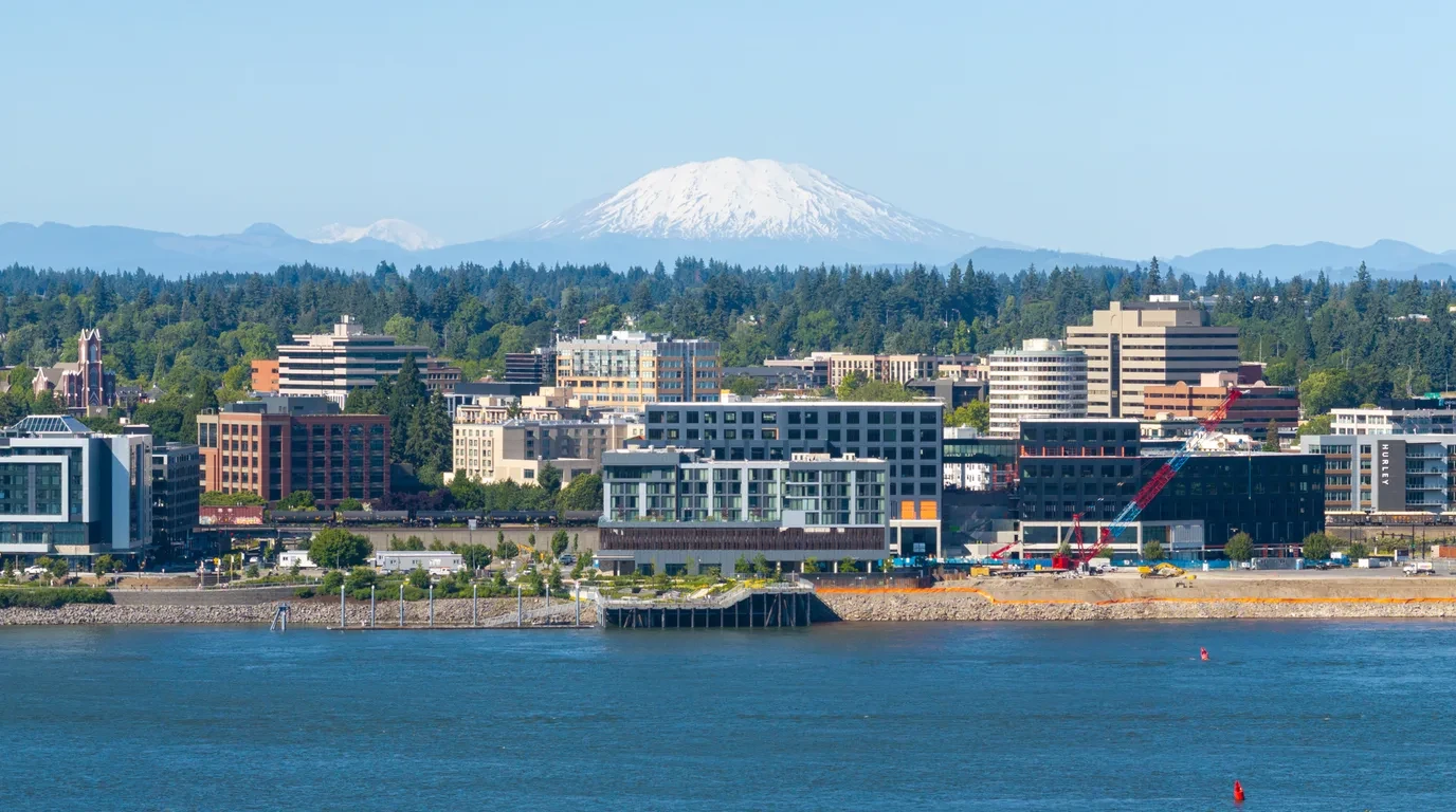Vancouver WA City View - Columbia River Waterfront, Interstate Bridge, and Craftsman Roofs